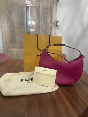 Fendi Magenta Leather Hobo Shoulder Bag with Gold Hardware